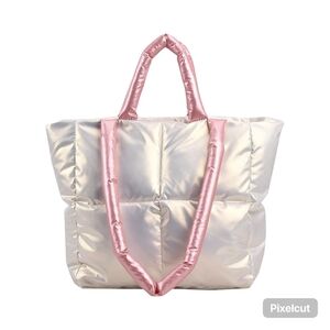 1 NWOT Pink and off white Puffer Tote Bag with two different handles